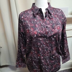 ❤️Chaps No Iron Paisley Button Down Shirt. Red/Black 0X